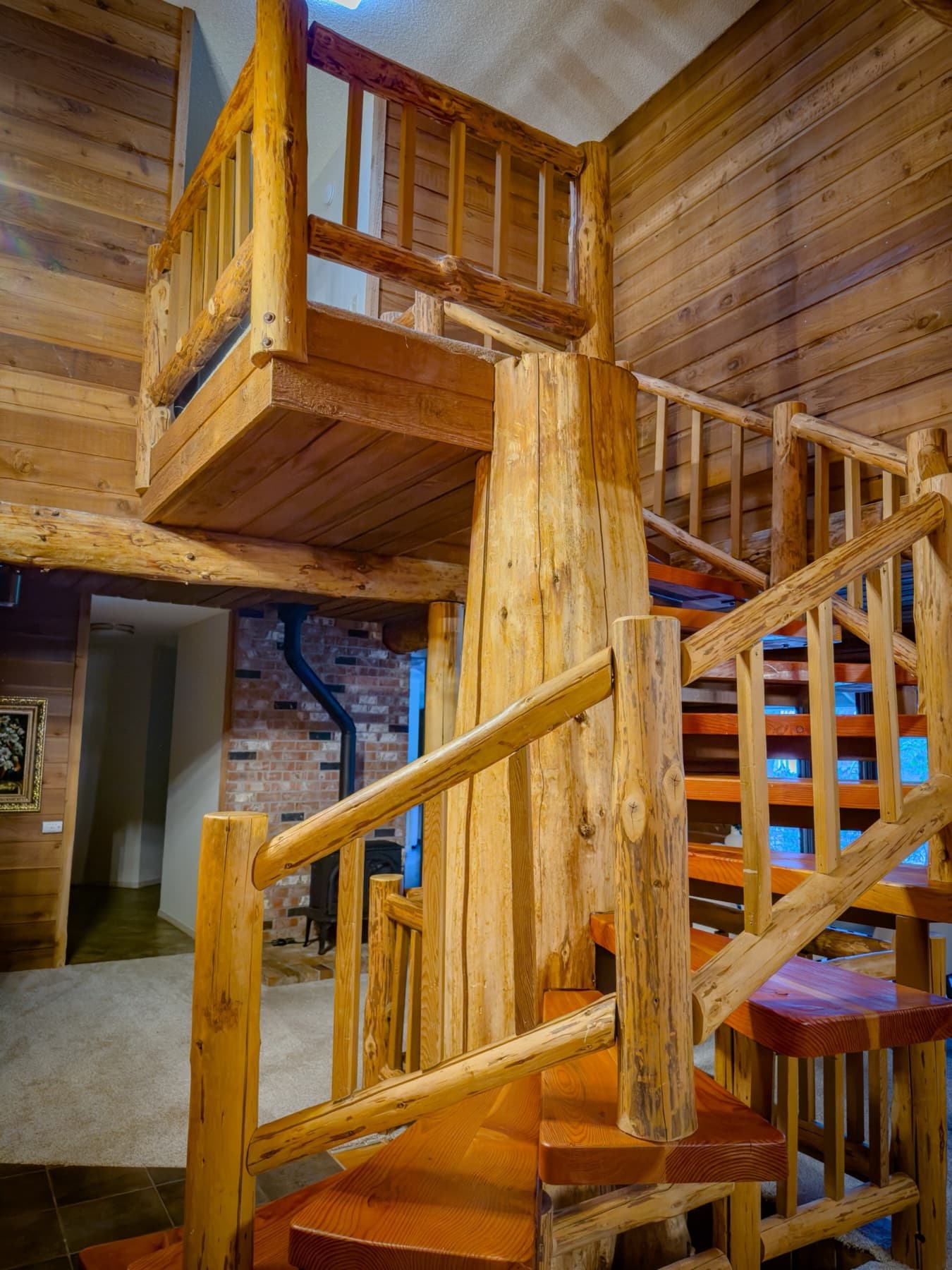 Spiral cedar staircase — built around a live cedar tree